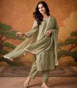 Thread Pure Cotton Fabric Straight Kurta Pant and Dupatta Set