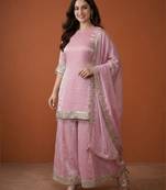 Embroidery Satin Fabric Straight Kurta Sharara and Dupatta Set