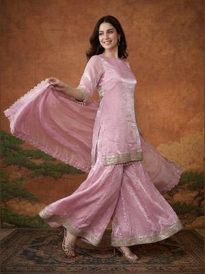 Embroidery Satin Fabric Straight Kurta Sharara and Dupatta Set 5