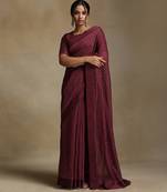 Plum wine hand embroidered chanderi saree set