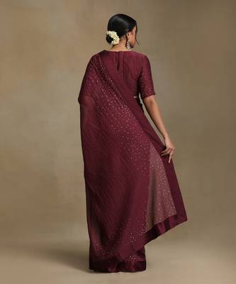 Plum wine hand embroidered chanderi saree set 2