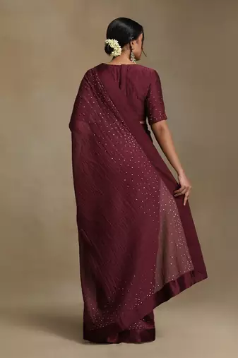 Plum wine hand embroidered chanderi saree set