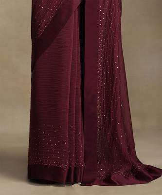 Plum wine hand embroidered chanderi saree set 3