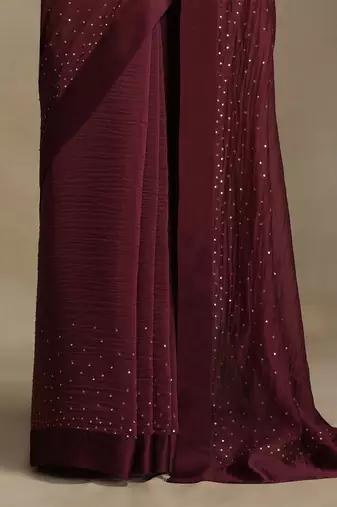 Plum wine hand embroidered chanderi saree set