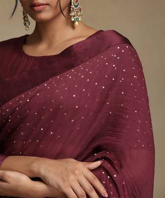Plum wine hand embroidered chanderi saree set 5