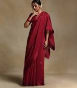 Crimson red hand embroidered chanderi saree set