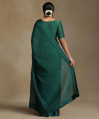 Teal green hand embroidered chanderi saree set 2