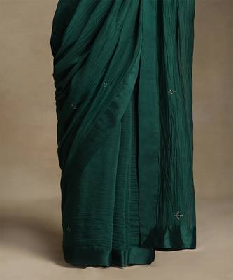 Teal green hand embroidered chanderi saree set 3