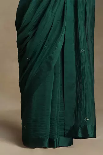 Teal green hand embroidered chanderi saree set