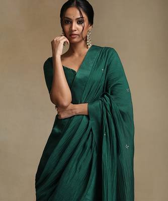 Teal green hand embroidered chanderi saree set 4