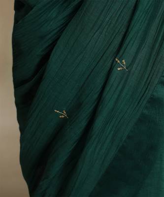 Teal green hand embroidered chanderi saree set 5