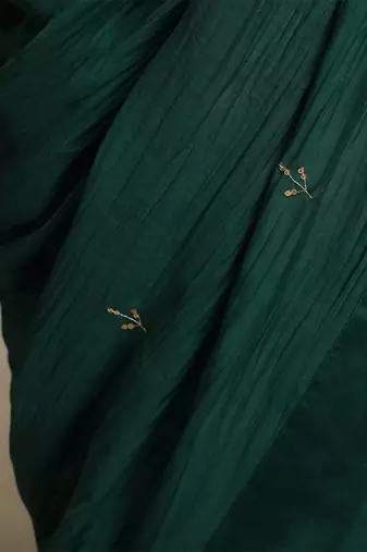 Teal green hand embroidered chanderi saree set