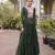 Green faux georgette leheriya print with kutchi patch work navratri gown