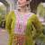 Parrot faux georgette leheriya print with kutchi patch work navratri gown