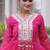 Pink faux georgette leheriya print with kutchi patch work navratri gown