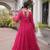 Pink faux georgette leheriya print with kutchi patch work navratri gown