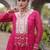 Pink faux georgette leheriya print with kutchi patch work navratri gown