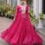 Pink faux georgette leheriya print with kutchi patch work navratri gown