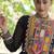 Black faux georgette bandhni print with kutchi patch work navratri gown