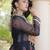 Black faux georgette bandhni print with kutchi patch work navratri gown
