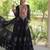 Black faux georgette bandhni print with kutchi patch work navratri gown