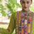 Parrot faux georgette bandhni print with kutchi patch work navratri gown