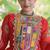 Red faux georgette bandhni print with kutchi patch work navratri gown