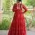 Red faux georgette bandhni print with kutchi patch work navratri gown