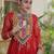 Red faux georgette bandhni print with kutchi patch work navratri gown