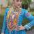 Sky faux georgette bandhni print with kutchi patch work navratri gown