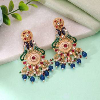 Multi color matte gold earrings traditional designer style 1