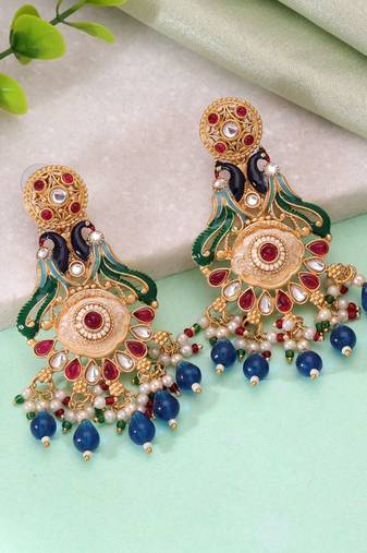 Multi color matte gold earrings traditional designer style