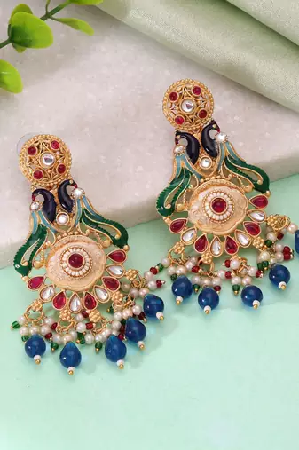 Multi color matte gold earrings traditional designer style
