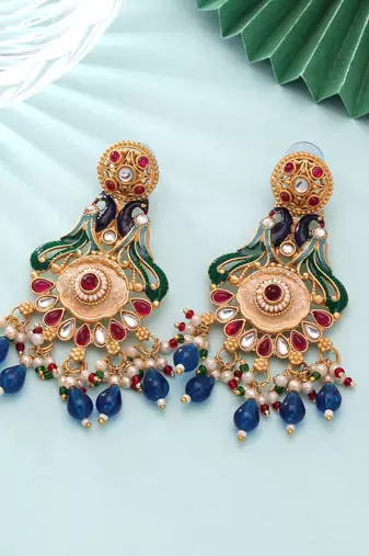 Multi color matte gold earrings traditional designer style