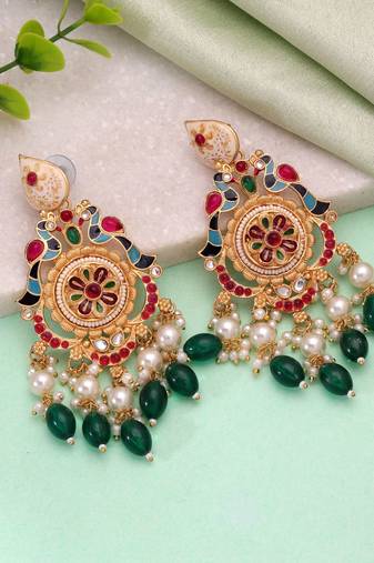 Multi color matte gold earrings handmade festive design