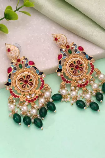 Multi color matte gold earrings handmade festive design