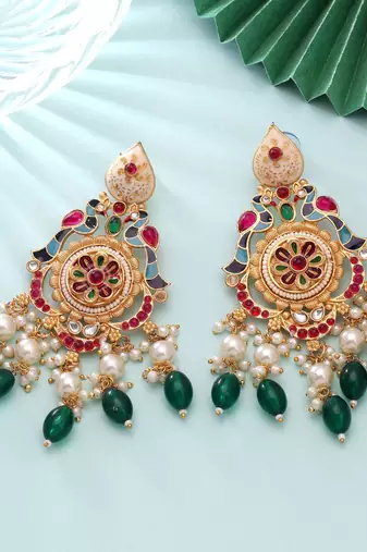 Multi color matte gold earrings handmade festive design