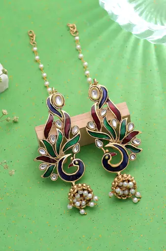 Multi color matte gold earrings artistic ethnic design