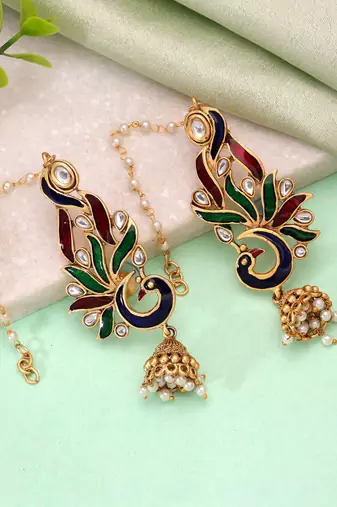 Multi color matte gold earrings artistic ethnic design