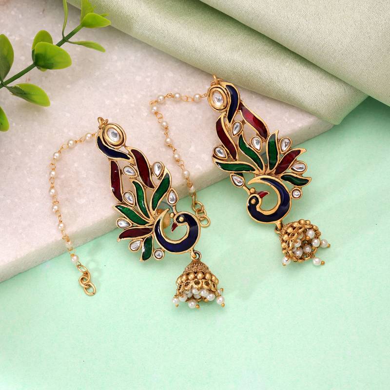 Multi color matte gold earrings artistic ethnic design