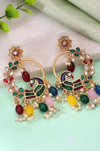 Multi color matte gold earrings party wear style