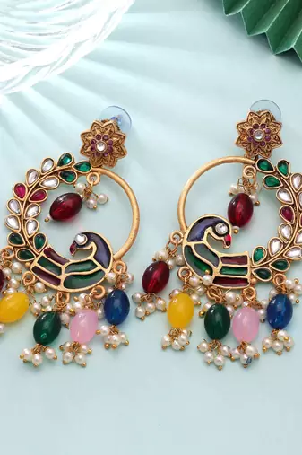 Multi color matte gold earrings party wear style