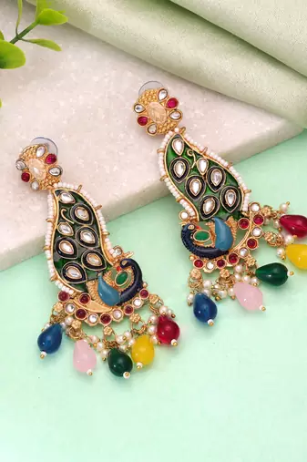 Multi color matte gold earrings ethnic jewelry design