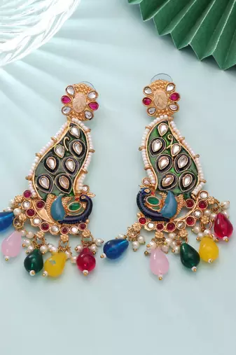 Multi color matte gold earrings ethnic jewelry design