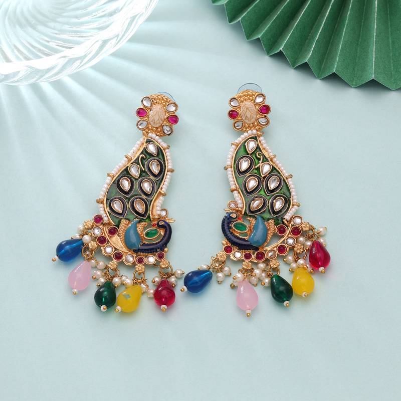 Multi color matte gold earrings ethnic jewelry design
