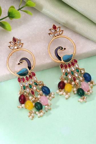 Multi color matte gold earrings royal handmade style