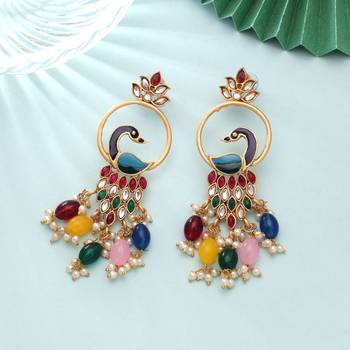 Multi color matte gold earrings royal handmade style 2