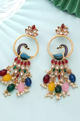Multi color matte gold earrings royal handmade style