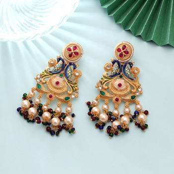 Multi color matte gold earrings festive traditional design 1