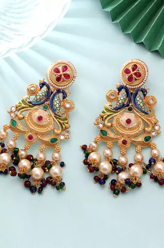 Multi color matte gold earrings festive traditional design
